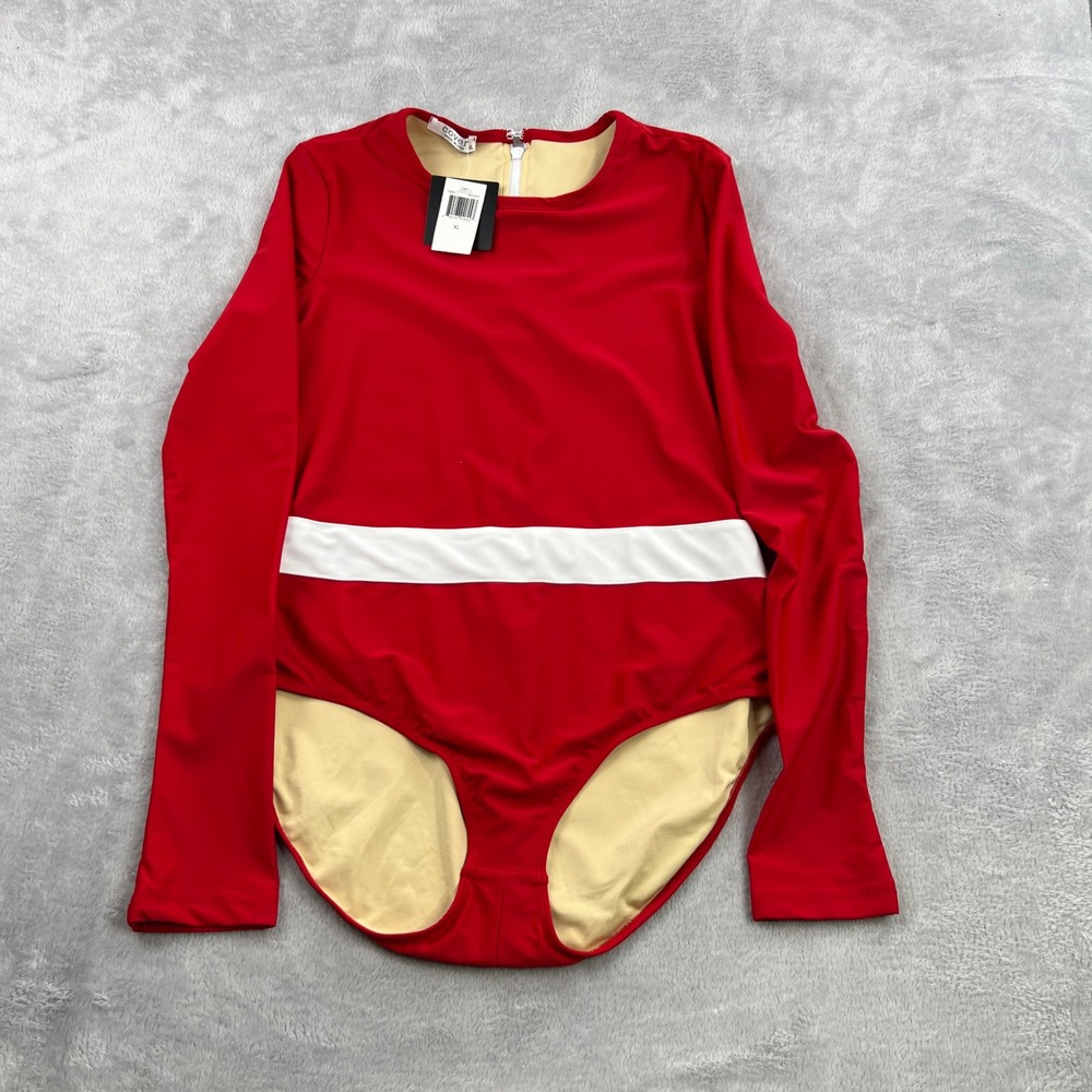 Cover UPF 50+ Long Sleeve One Piece Swimsuit XL Red White Women Athletic Surf
